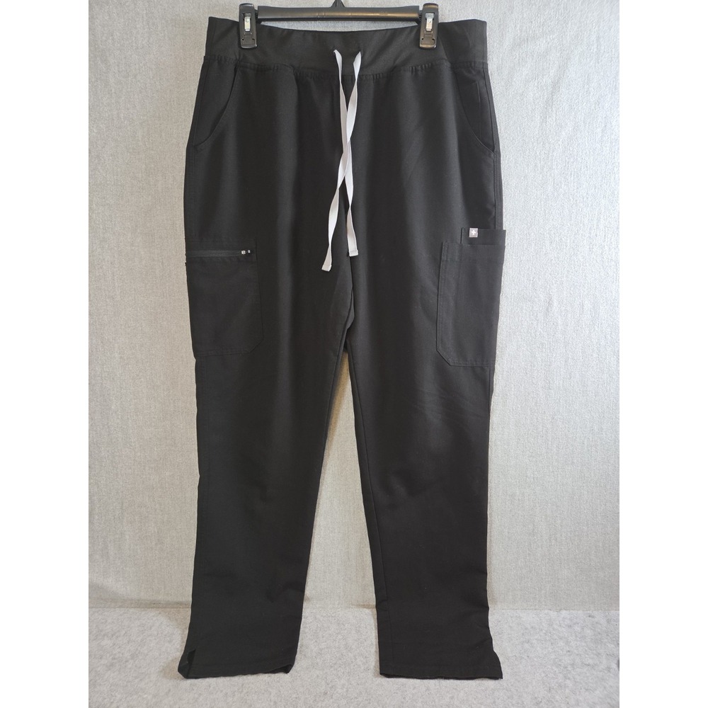 FIGS Yola Slim Fit High Rise Womens XL TALL Black Scrub Pants Drawstring Cargo